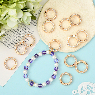 16Pcs Alloy Rhinestone Spring Gate Rings FIND-SP0004-52E-1