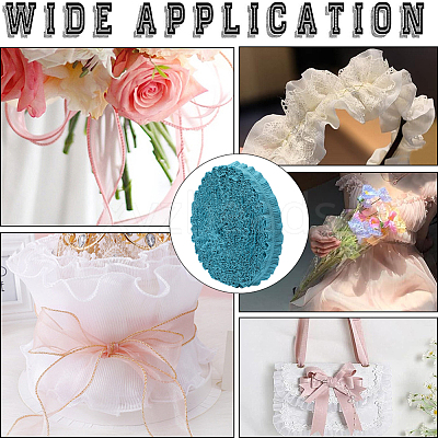 20 Yards Ruffled Polyester Elastic Lace Trim EW-WH0018-01C-1