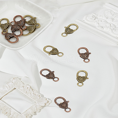 Tibetan Style Heart Lobster Claw Clasps FIND-LP0007-55A-01-1