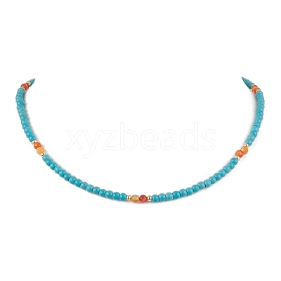Synthetic Turquoise & Natural Carnelian Beaded Necklaces NJEW-TA00161-1