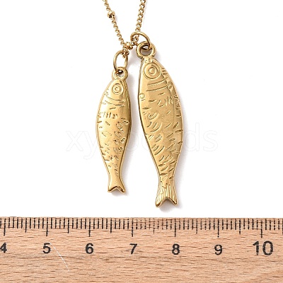 304 Stainless Steel Couple Fish Pendant Satellite Chain Necklaces for Women NJEW-Z108-02G-1