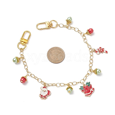 Alloy Enamel Santa Claus Christmas Bell Candy Cane Charm Brass Cable Chain Purse Decorative Chains AJEW-BA00170-1