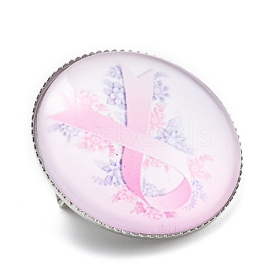 Breast Cancer Awareness Ribbon Glass Brooches JEWB-L019-01A-1