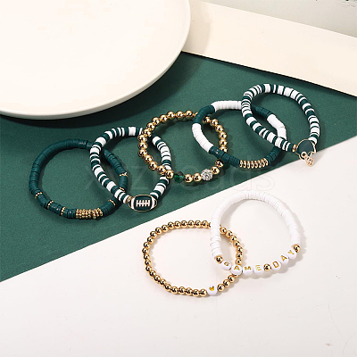 8Pcs 1Bag Rugby Polymer Clay Heishi & CCB Plastic Beaded Stretch Bracelets Set BJEW-PA0001-12D-1