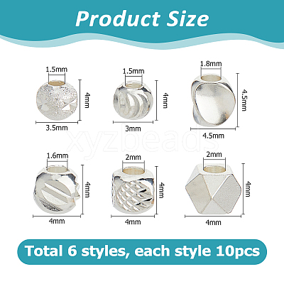 60Pcs 6 Styles Brass Spacer Beads KK-HS0015-38-1