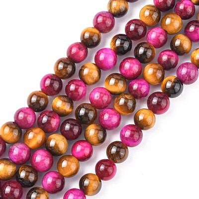 Natural Rose Tiger Eye(Dyed & Heated) and Yellow Tiger Eye(Dyed & Heated) Beads Strands G-G101-6mm-1-1
