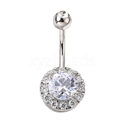 Piercing Jewelry Platinum Plated Brass Round Cubic Zirconia Navel Ring Navel Ring Belly Rings AJEW-EE0001-104A-1
