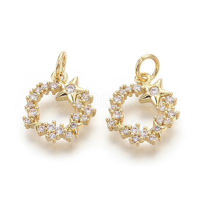 Brass Micro Pave Cubic Zirconia Charms KK-F774-09G-NR-1
