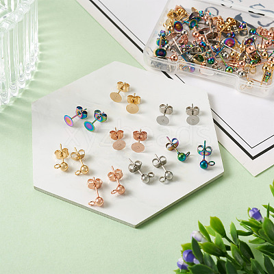 80Pcs 8 Style 304 Stainless Steel Stud Earring Findings STAS-PJ0001-40-1