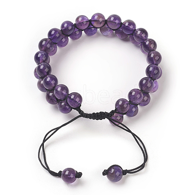 Adjustable Natural Amethyst Braided Bead Bracelets BJEW-E351-01F-1