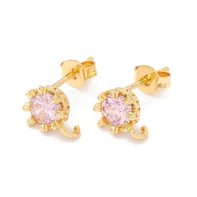 Rack Plating Brass Cubic Zirconia Stud Earrings Findings MAK-I684-11G-02-RS-1