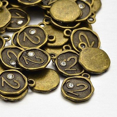 Antique Bronze Plated Alloy Rhinestone Charms ALRI-J153-02-NF-1