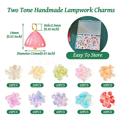 100Pcs 10 Colors Two Tone Handmade Lampwork Charms FIND-TA0003-89-1