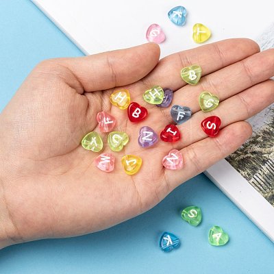 Transparent Acrylic Heart Horizontal Hole Letter Beads X-TACR-Q101-01-1