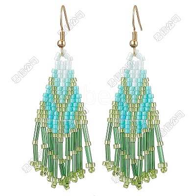3 Pairs 304 Stainless Steel Glass Seed Beads Tassel Dangle Earrings EJEW-FS00071-1