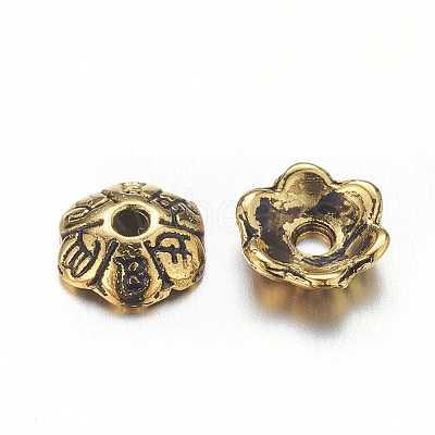 6-Petal Tibetan Style Alloy Flower Bead Caps LS-TIBE-S220-AG-RS-1