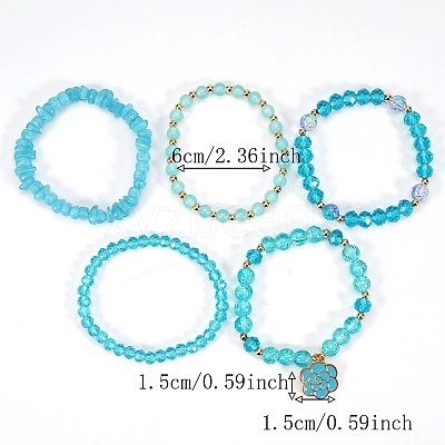 Bohemian Glass & Plastic Beads Strertch Bracelets & Camellia Zinc Alloy Enamel Charm Bracelets FS-WG4AF45-02-1