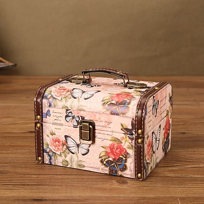 Retro Printed Imitation Leather Jewelry Storage Boxs with Handle PW-WG64239-01-1