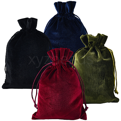 4Pcs 4 Colors Rectangle Velvet Drawstring Pouches TP-CN0001-35B-1