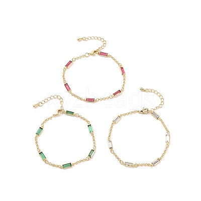 Rectangle Cubic Zirconia Chain Bracelets BJEW-G654-02G-1