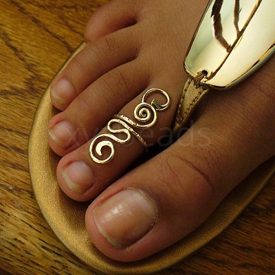 Boho Adjustable Brass Twisted Wire Wrapped Long Toe Rings FS-WGB3A04-01-1