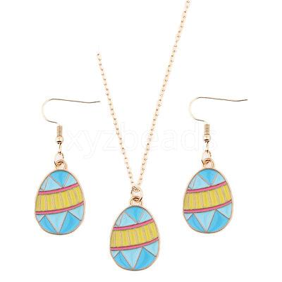 Easter Egg Alloy Enamel Pendant Necklace & Dangle Earrings Sets FS-WG38758-09-1