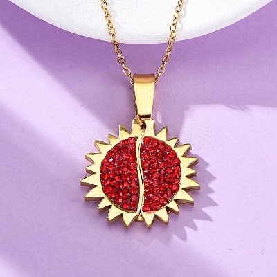 304 Stainless Steel Polymer Clay Rhinestones Sun Openable Pendant Necklaces for Women NJEW-Z065-10G-02-1