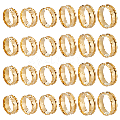 24Pcs 6 Styles 201 Stainless Steel Grooved Finger Ring Settings STAS-ME0003-12G-1