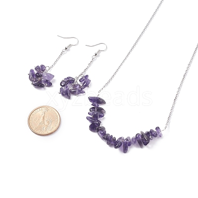 Natural Amethyst Chips Beaded Jewelry Set SJEW-JS01231-03-1