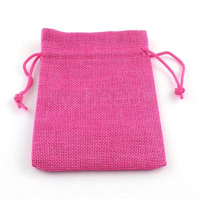 Polyester Imitation Burlap Packing Pouches Drawstring Bags ABAG-R005-14x10-M-1