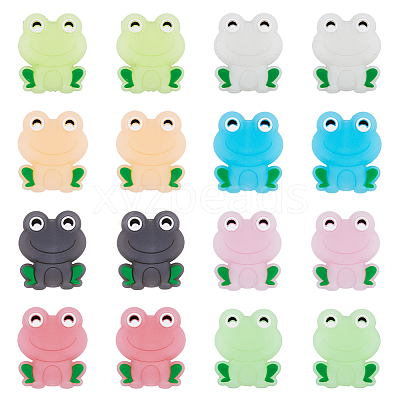16Pcs 8 Colors Frog Luminous Food Grade Eco-Friendly Silicone Focal Beads SIL-DC0001-21-1