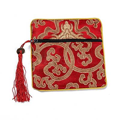 Chinese Brocade Tassel Zipper Jewelry Bag Gift Pouch ABAG-F005-01-1