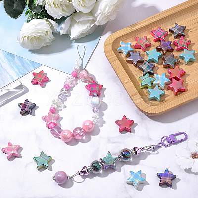 50Pcs Rainbow Iridescent Printed Opaque Acrylic Beads OACR-SP0002-13A-1
