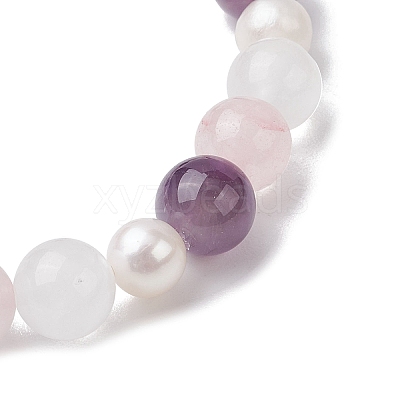 Natural Rose Quartz & Amethyst & Pearl Round Beaded Stretch Bracelets for Women BJEW-JB11041-03-1