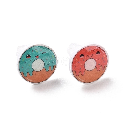Colorful Acrylic Imitation Food Stud Earrings with Platic Pins EJEW-F293-02E-1