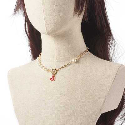 Glass Pearl Beaded Necklaces NJEW-TA00004-1