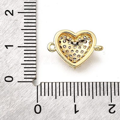 Brass Micro Pave Clear Cubic Zirconia Heart Connector Charms KK-V011-49G-1