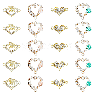 32Pcs 4 Styles Alloy Crystal Rhinestone Connector Charms FIND-DC0003-53-1