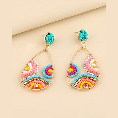 Bohemian Style Alloy Glass Seed Beaded Dangle Stud Earrings FS-WG9BF4A-01-1