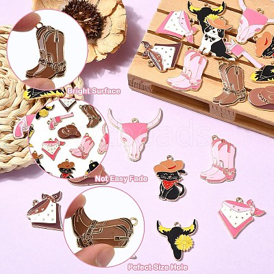 24Pcs 12 Styles West Cowboy Theme Golden Plated Alloy Enamel Pendants FIND-YW0006-74-1