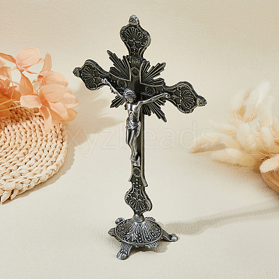 Religion Alloy Crucifix Cross Statue Display Decorations DJEW-WH0043-105A-1