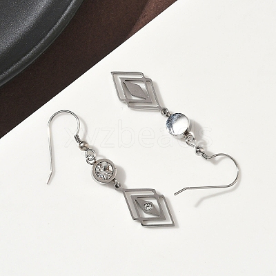 304 Stainless Steel Rhombus Dangle Earrings Hand Polished EJEW-Z129-12G-01-1
