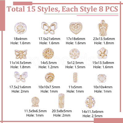 120Pcs 15 Styles Metal Enlaced Transparent Acrylic Beads MACR-GA0001-06-1