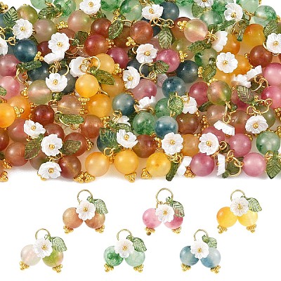 60Pcs 6 Colors Natural Malaysia Jade & Acrylic Pendants PALLOY-YW00170-1