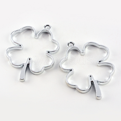 Rack Plating Alloy Irish Clover Open Back Bezel Pendants PALLOY-S047-06D-FF-1