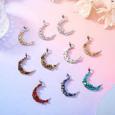 10Pcs Moon Alloy Natural & Synthetic Gemstone Pendants PALLOY-TAC0147-1