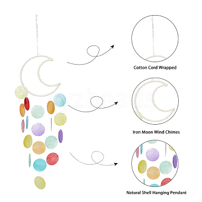 3Pcs 3 Colors Cotton Cord Wrapped Iron Moon Wind Chimes HJEW-BC0001-55-1