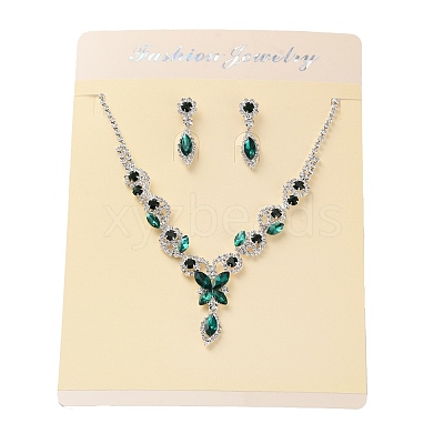 Horse Eye Alloy Rhinestone Necklaces & Stud Earring Sets for Women SJEW-U001-01P-06-1