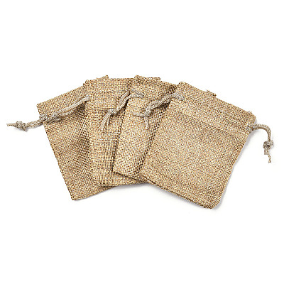Polyester Imitation Burlap Packing Pouches Drawstring Bags ABAG-R005-9x7-15-1