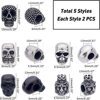 10Pcs 5 Style 304 Stainless Steel European Beads OPDL-UN0001-04-1